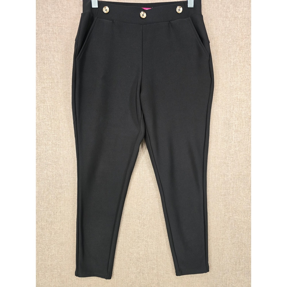 Maze Collection Womens Petite Medium Black Gold Button Pull On Dress Pants PM